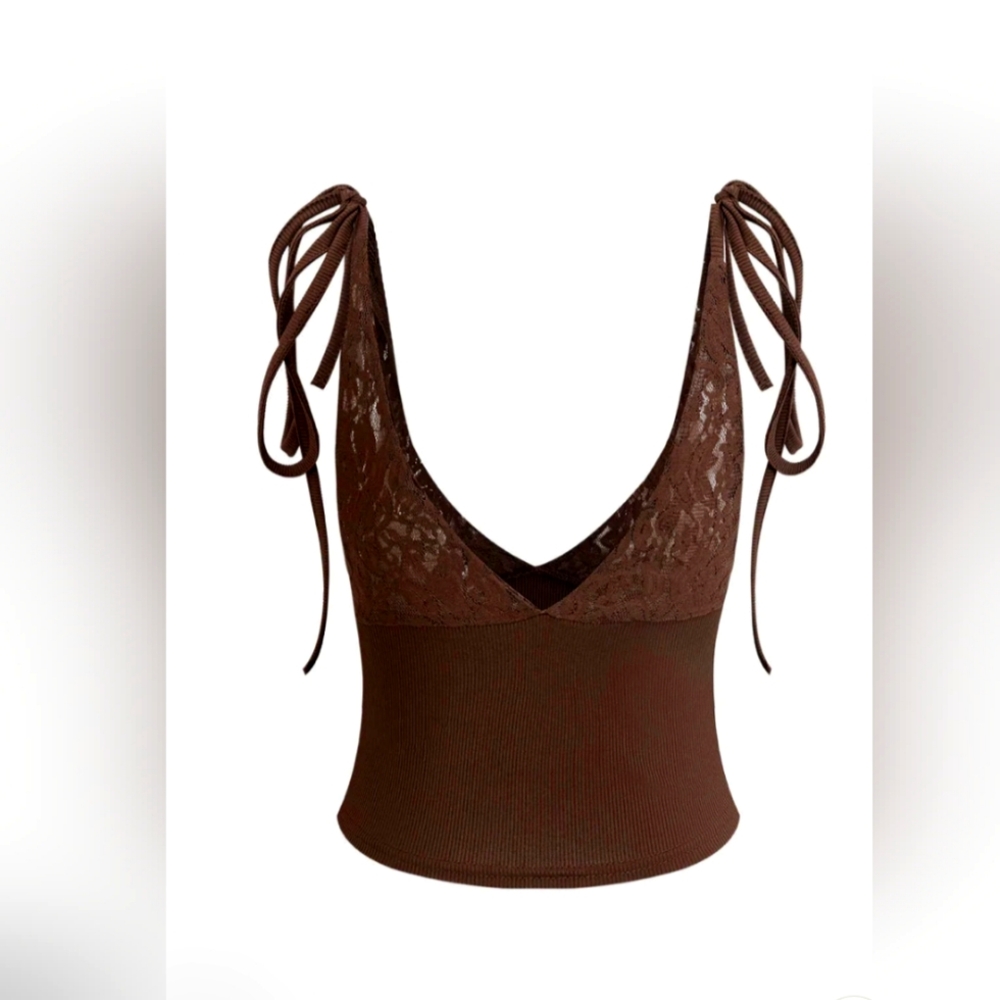 Patchwork Lace Tie V-neck Cami Top